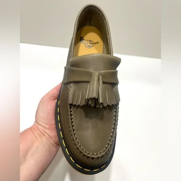 Dr. Martens Men’s Adrian YS Leather Tassel Loafer in Olive Green New - Picture 9 of 16